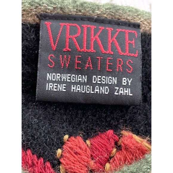 VRIKKE All Over Embroidered Wool Cardigan Sweater Norwegian Irene Haugland Large - Picture 10 of 11